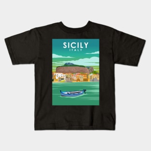 Sicily Italy Palermo Vintage Minimal Travel Poster Kids T-Shirt